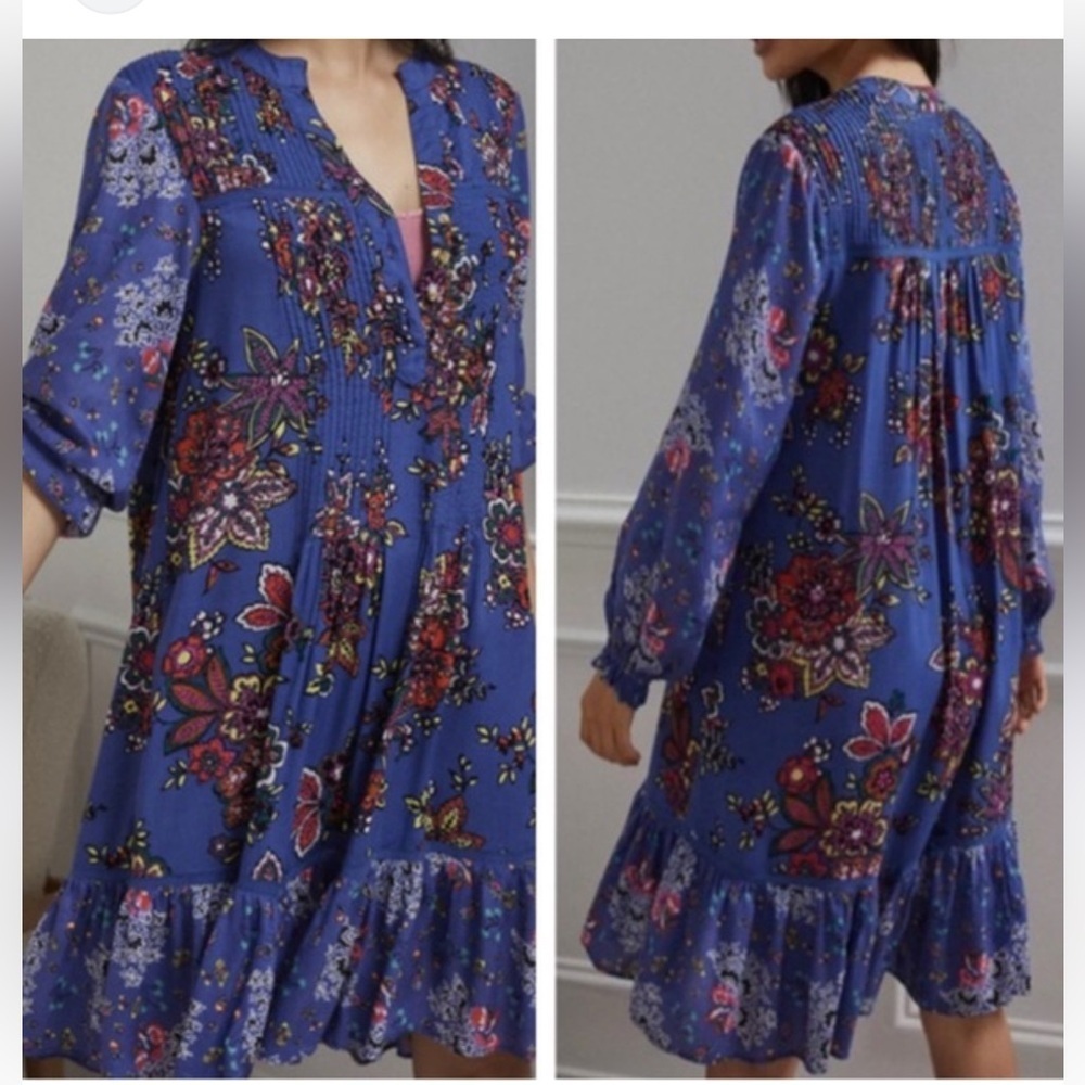 NWOT Anthropologie Diana Pintucked Short Dress Women's Casual Floral Sz S